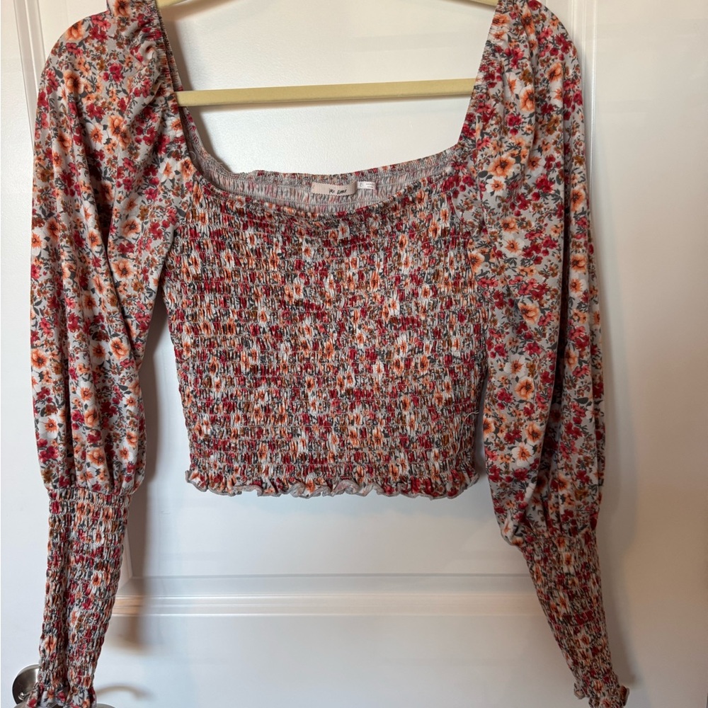 Soft Miami Floral Smocked Blouse - Red and White